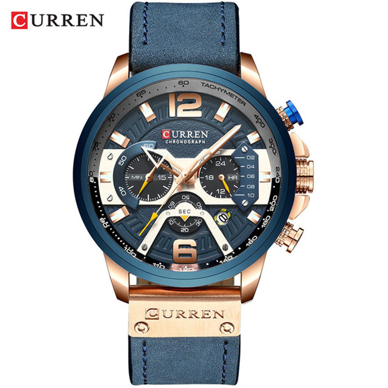 CURREN 8329 Trendy Men&#039;s Waterproof Watch Six-needle Multi-functional Fashion Large Dial Calendar Watch
