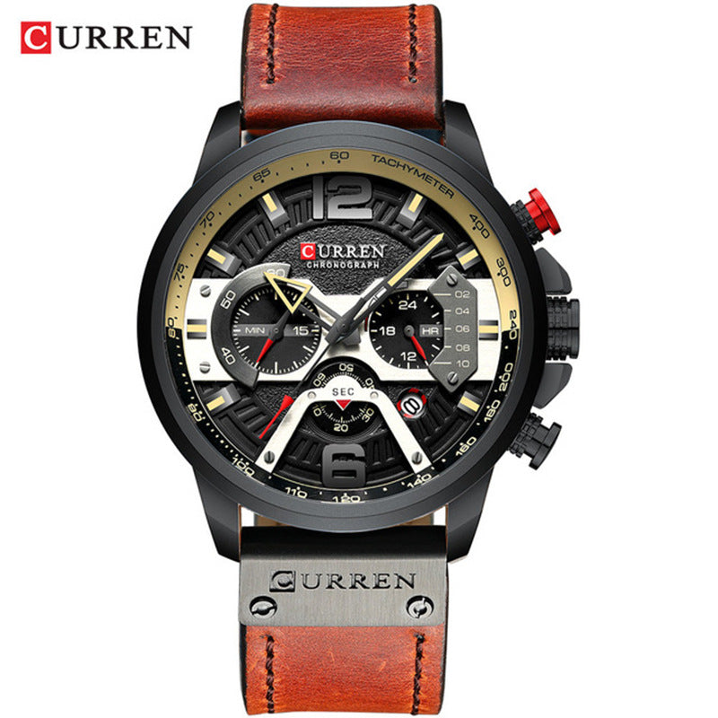 CURREN 8329 Trendy Men&#039;s Waterproof Watch Six-needle Multi-functional Fashion Large Dial Calendar Watch