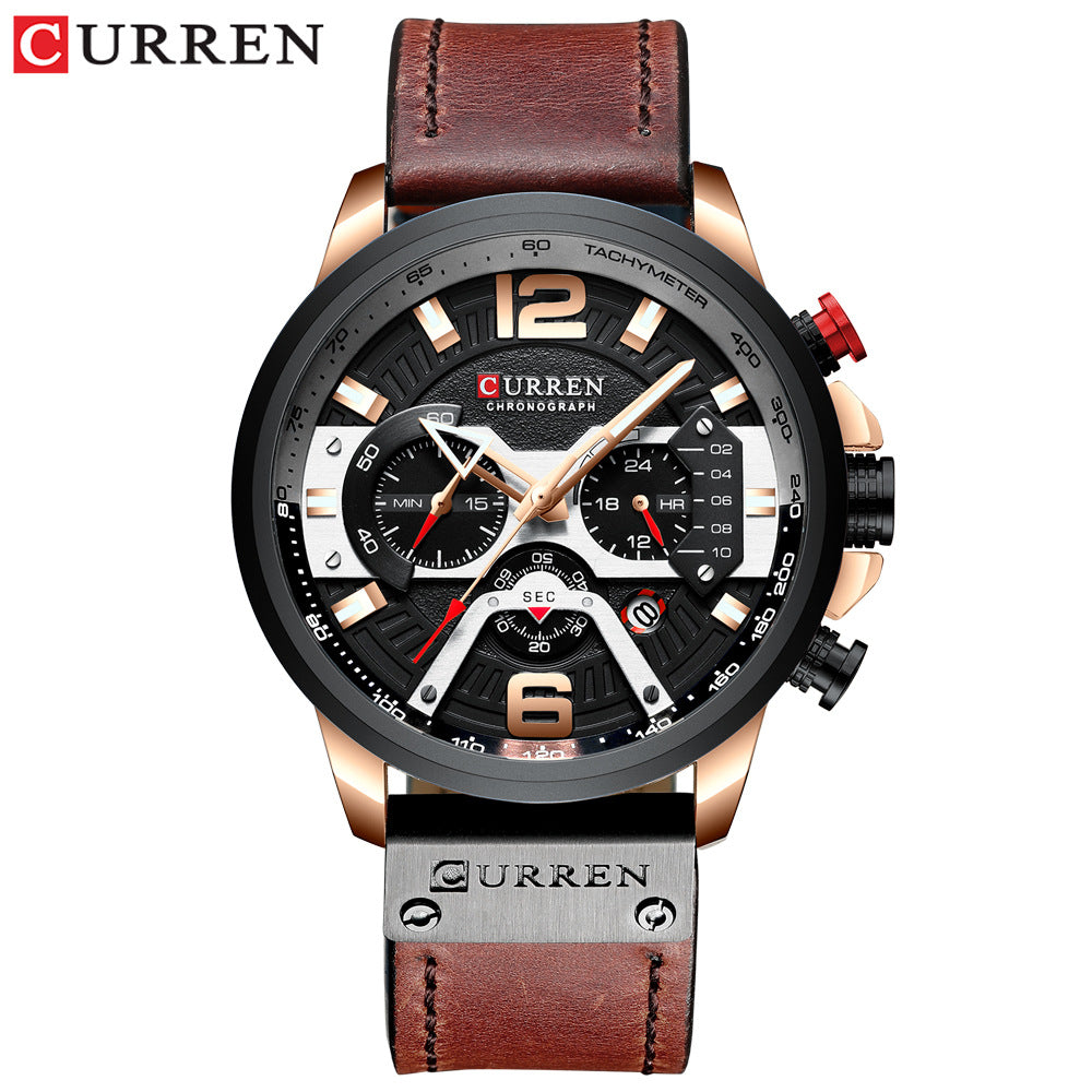 CURREN 8329 Trendy Men&#039;s Waterproof Watch Six-needle Multi-functional Fashion Large Dial Calendar Watch